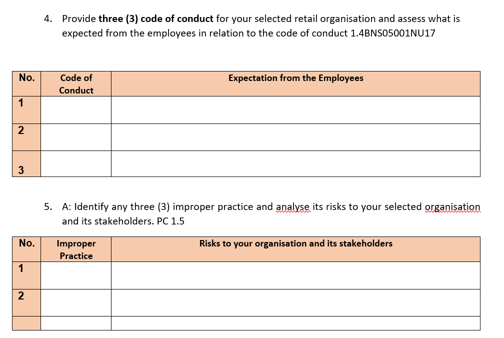 Solved 4. Provide three (3) code of conduct for your | Chegg.com