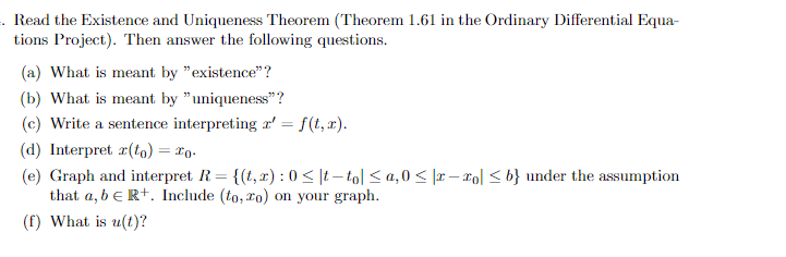 Solved Read The Existence And Uniqueness Theorem (Theorem | Chegg.com