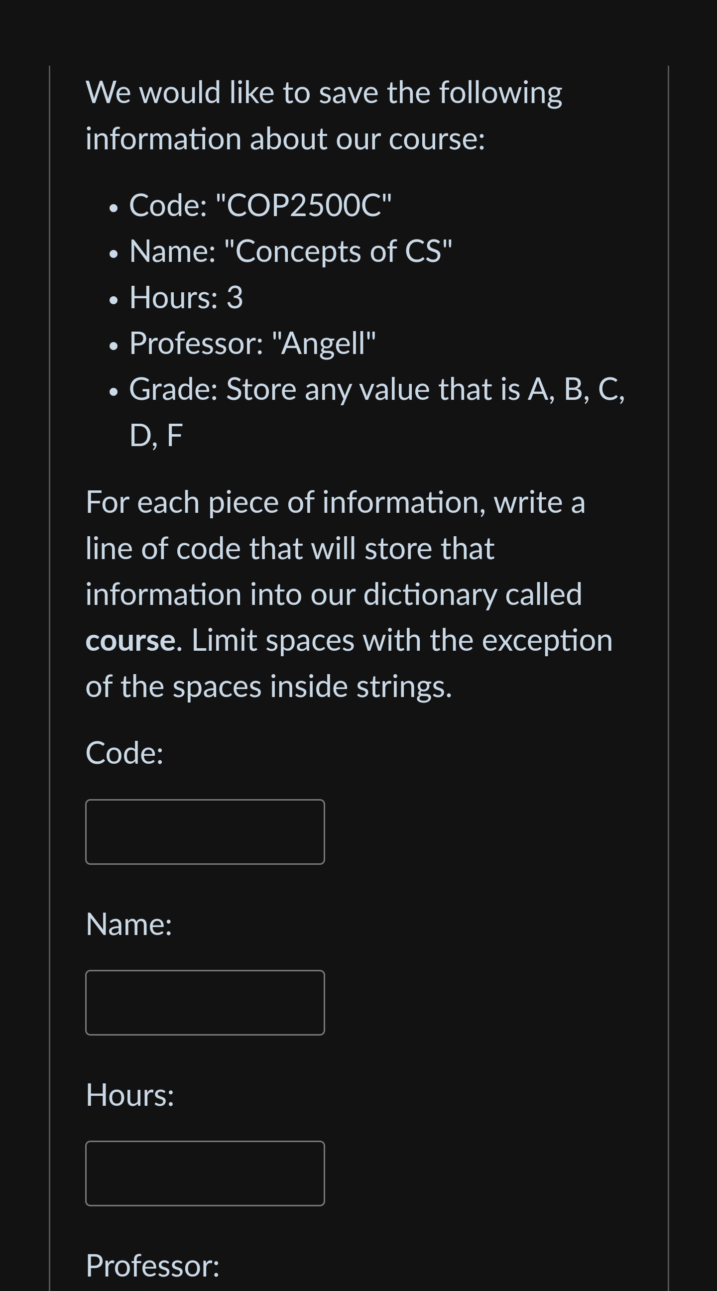 Solved Please help with python dictionary assignment I'm | Chegg.com