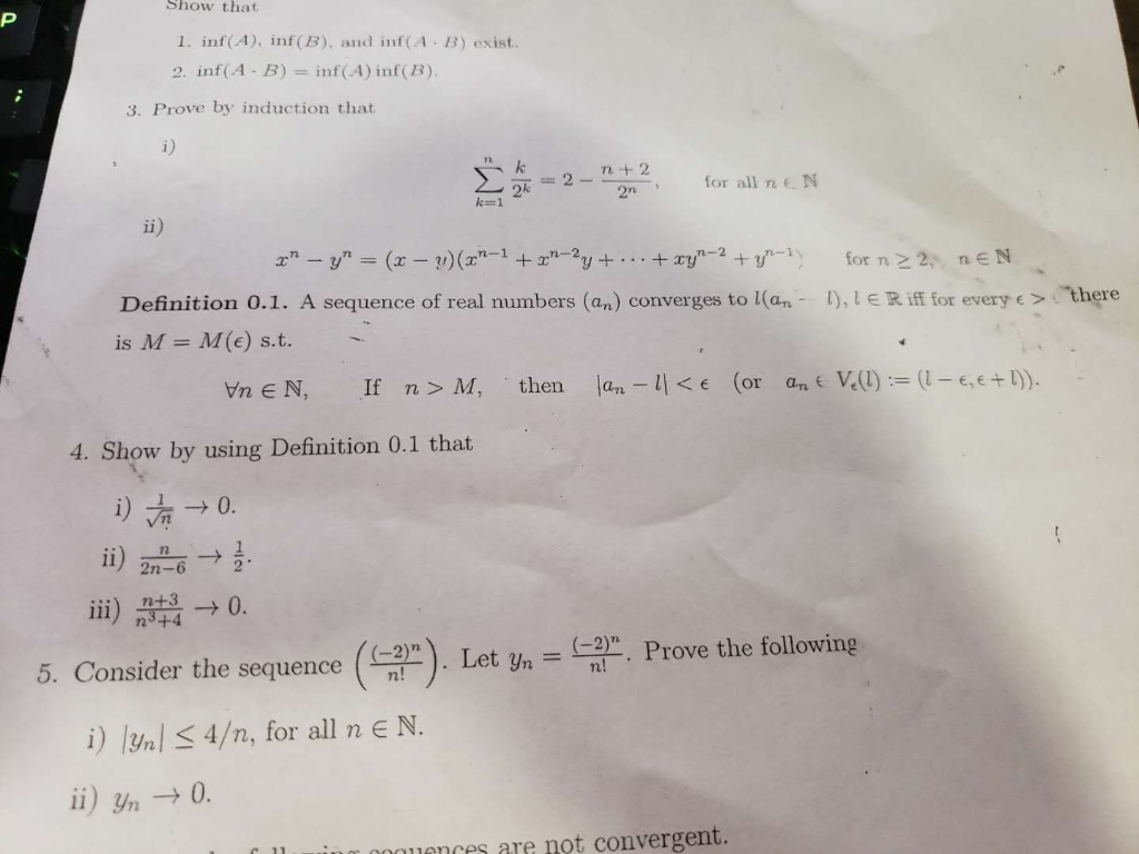 Solved Show That ) Exist 1. Inf(A), Inf(B), And Inf(A B 2. | Chegg.com