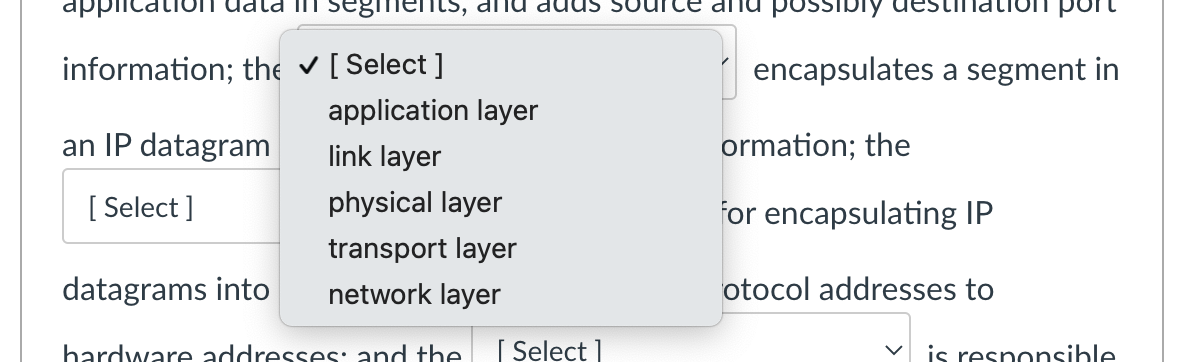 Solved In the internet protocol stack, the [Select] | Chegg.com
