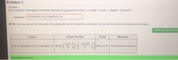 Solved Problem 1 (3 points) List in Cartesian (rectangular) | Chegg.com