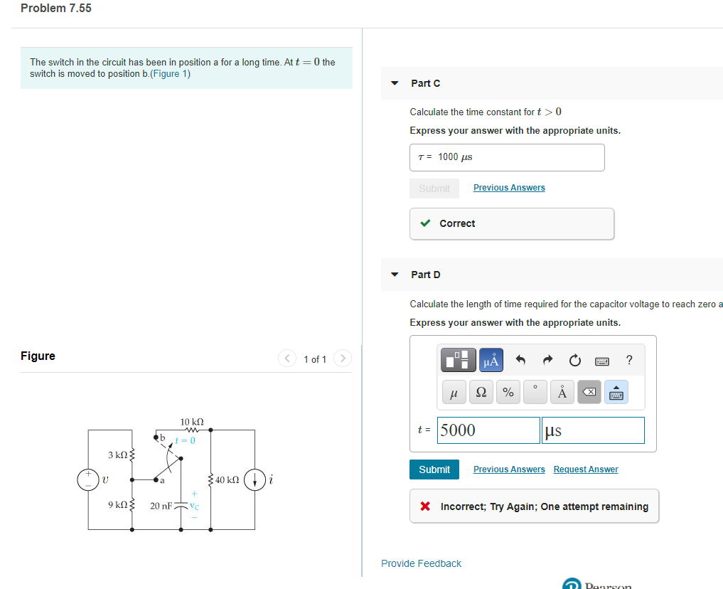 Solved Problem 7.55 The switch in the circuit has been in | Chegg.com