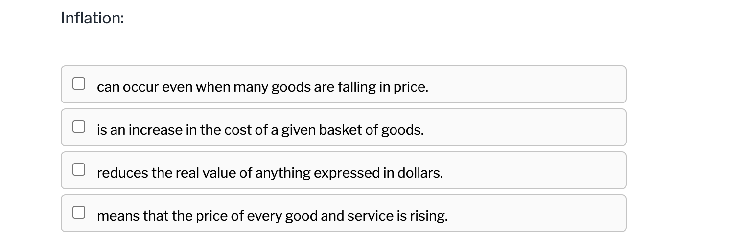 Solved Inflation: can occur even when many goods are falling | Chegg.com