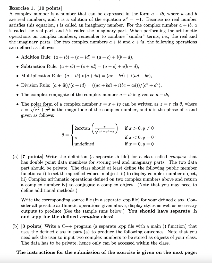 Solved Exercise 1. (10 points] A complex number is a number | Chegg.com