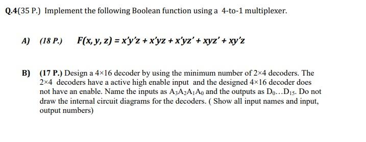 Solved Q.4(35 P.) Implement the following Boolean function | Chegg.com