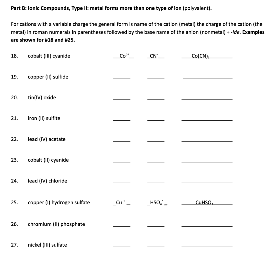 Solved Part B: Ionic Compounds, Type II: metal forms more | Chegg.com