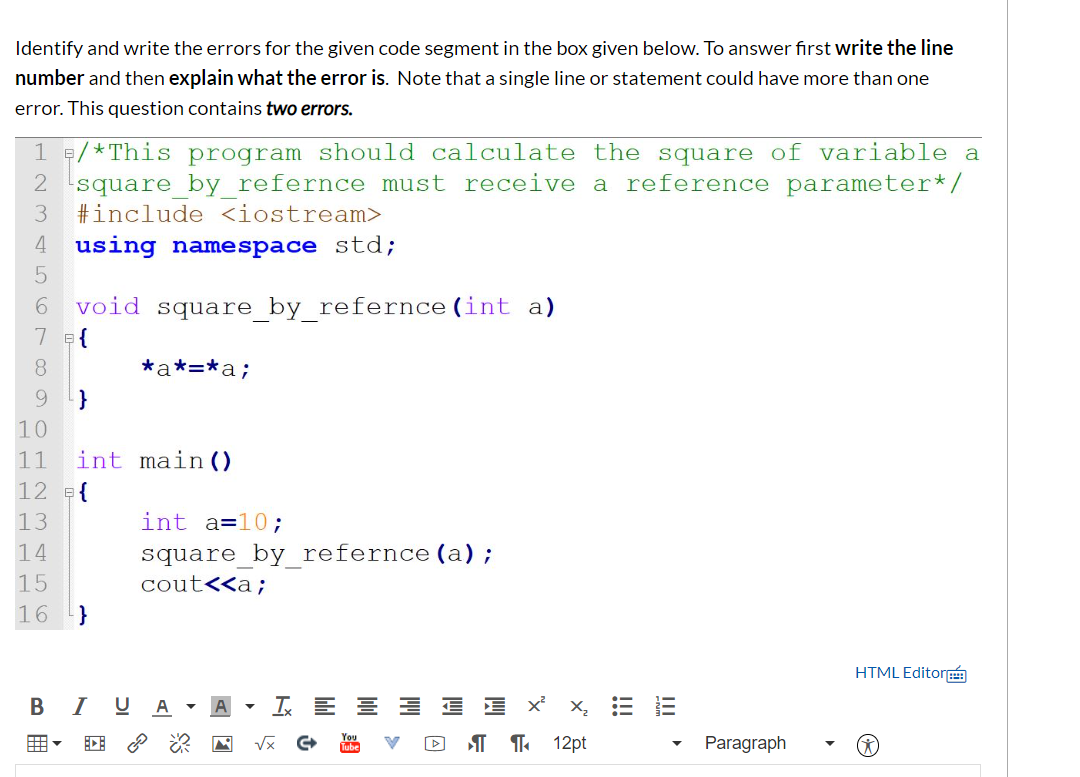 Solved Identify And Write The Errors For The Given Code | Chegg.com