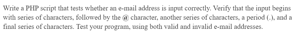 Write a PHP script that tests whether an e-mail | Chegg.com
