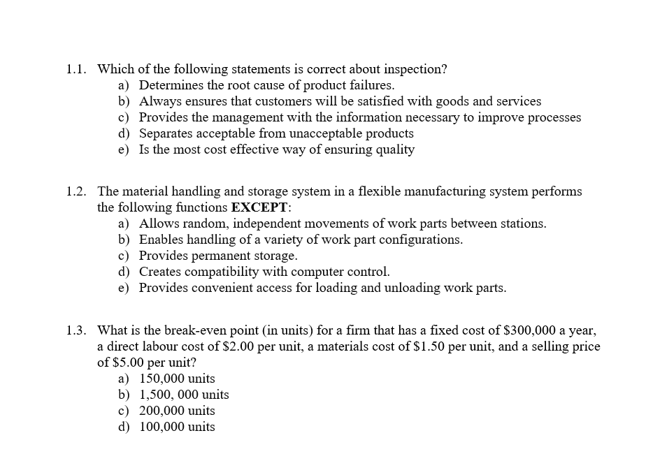 Solved 1.1. Which of the following statements is correct | Chegg.com