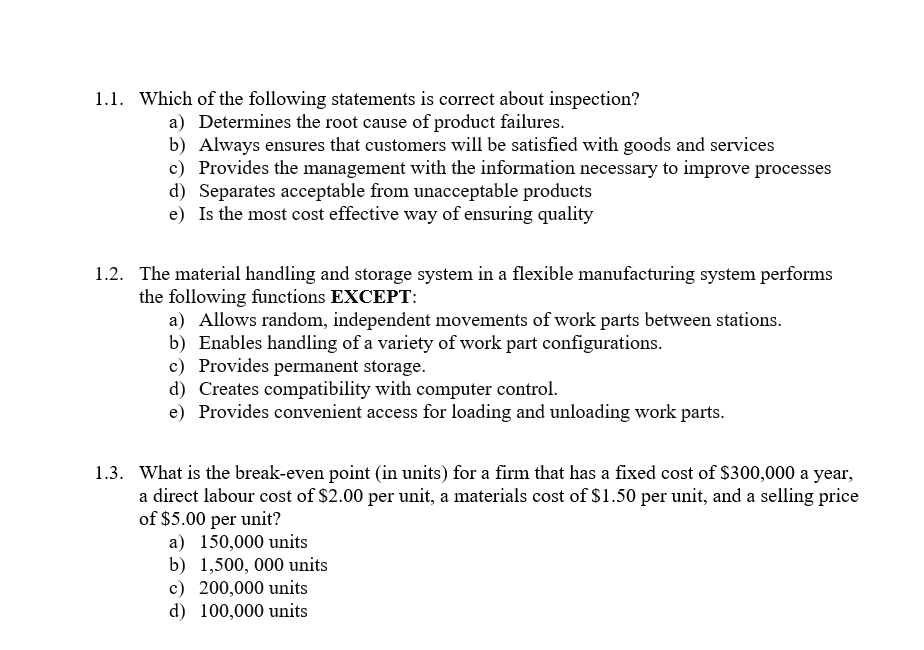 Solved 1.1. Which Of The Following Statements Is Correct | Chegg.com