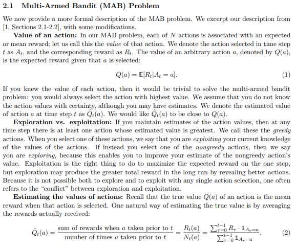 2.1 Multi-Armed Bandit (MAB) Problem We now provide a | Chegg.com