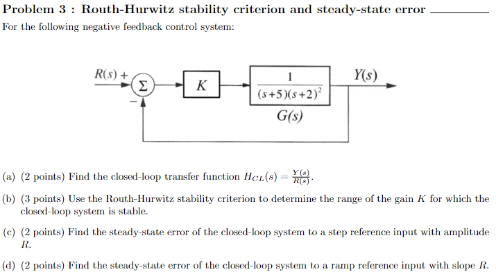 Solved Problem 3 : Routh-Hurwitz Stability Criterion And | Chegg.com