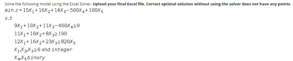 Solved Solve the following model using the Excel Solver. | Chegg.com