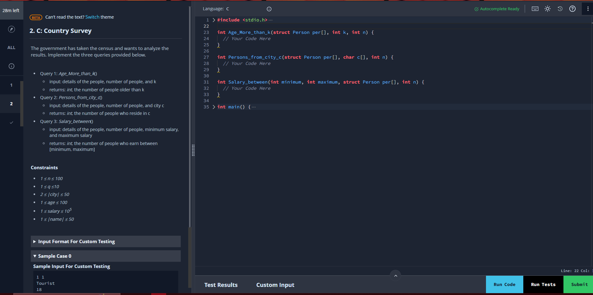 - Input Format For Custom Testing
- Sample Case 0
Sample Input For Custom Testing
\( \begin{array}{lll}1 & 1\end{array} \)
To