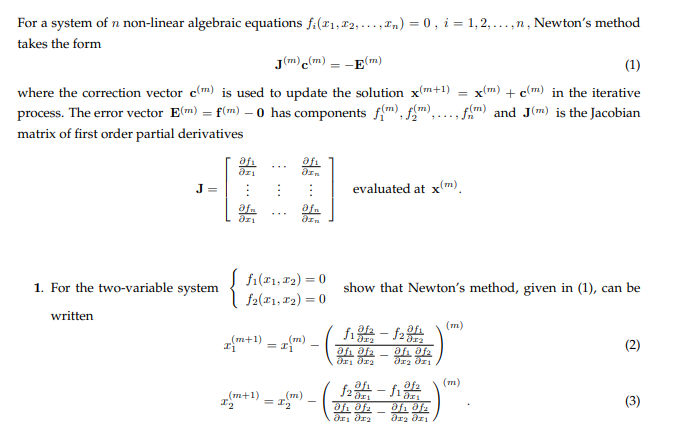 Solved For a system of n non-linear algebraic equations | Chegg.com