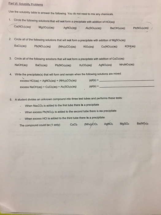 Solved Use the solubility table to answer the following. You | Chegg.com