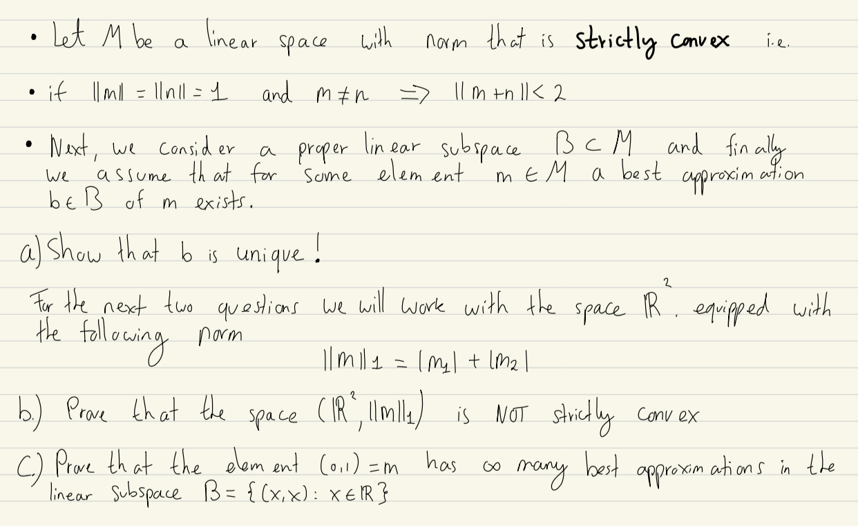 Solved Let M be a linear space space with norm that is | Chegg.com