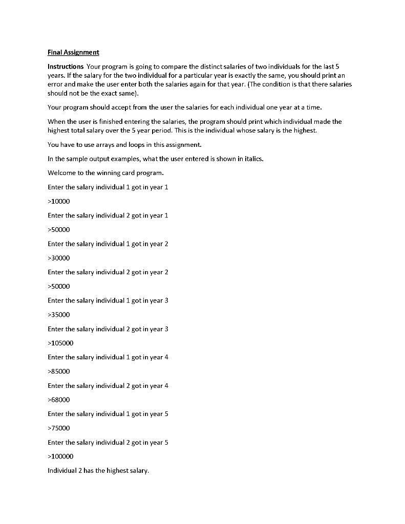 Solved Final Assignment Instructions Your program is going | Chegg.com