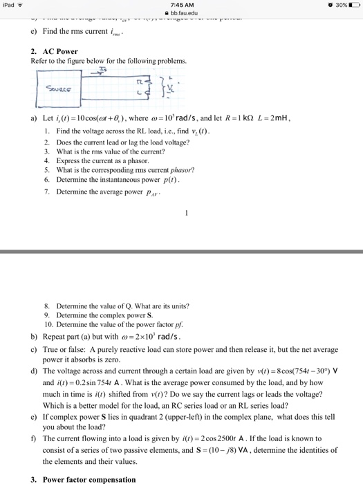 Solved AC Power Refer to the figure below for the | Chegg.com