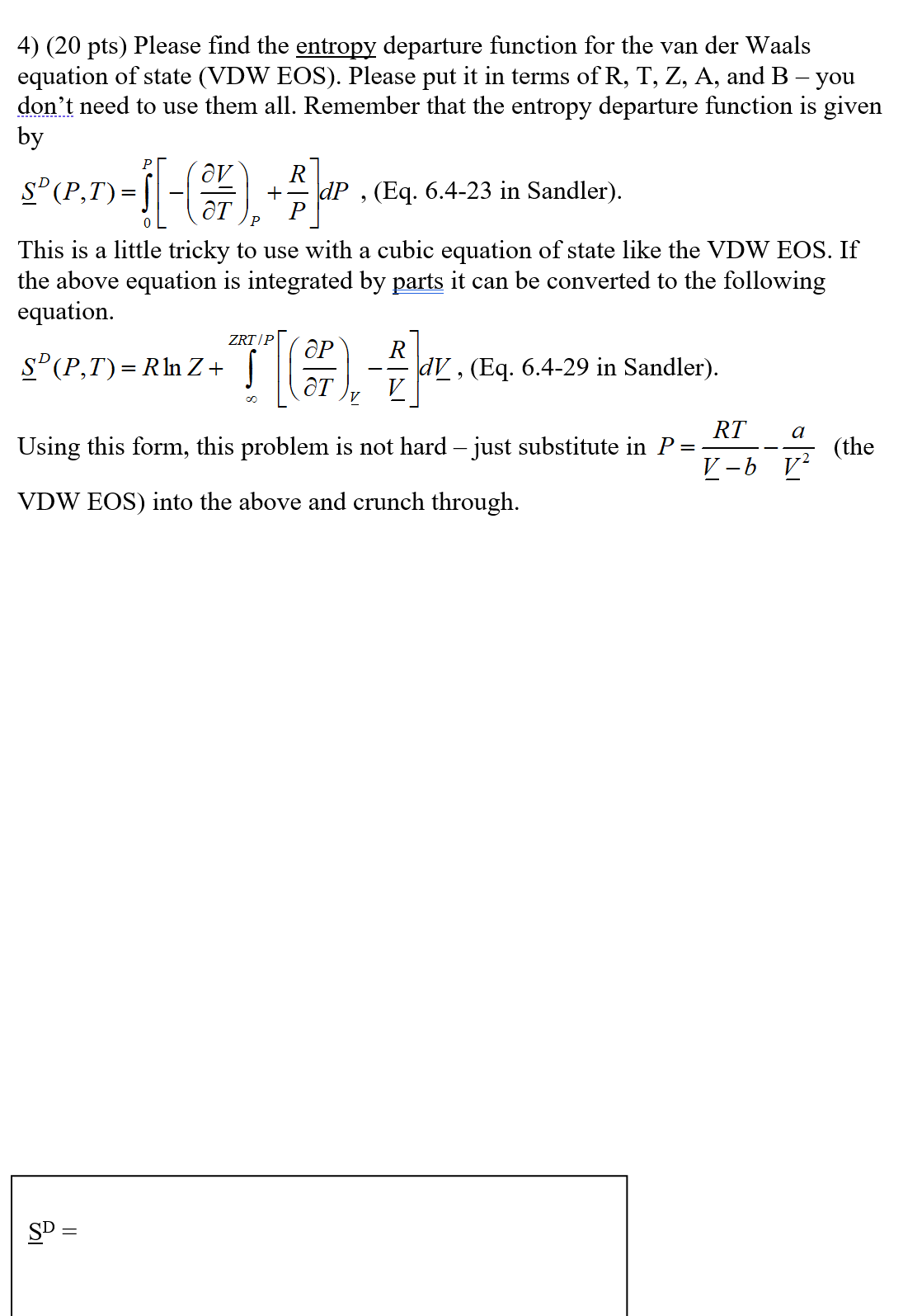 Solved 4) (20 pts) Please find the entropy departure | Chegg.com