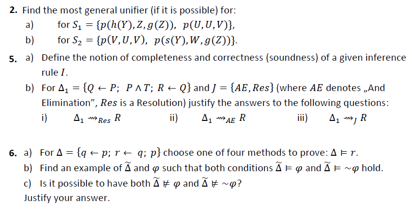 2 Find The Most General Unifier If It Is Possibl Chegg Com