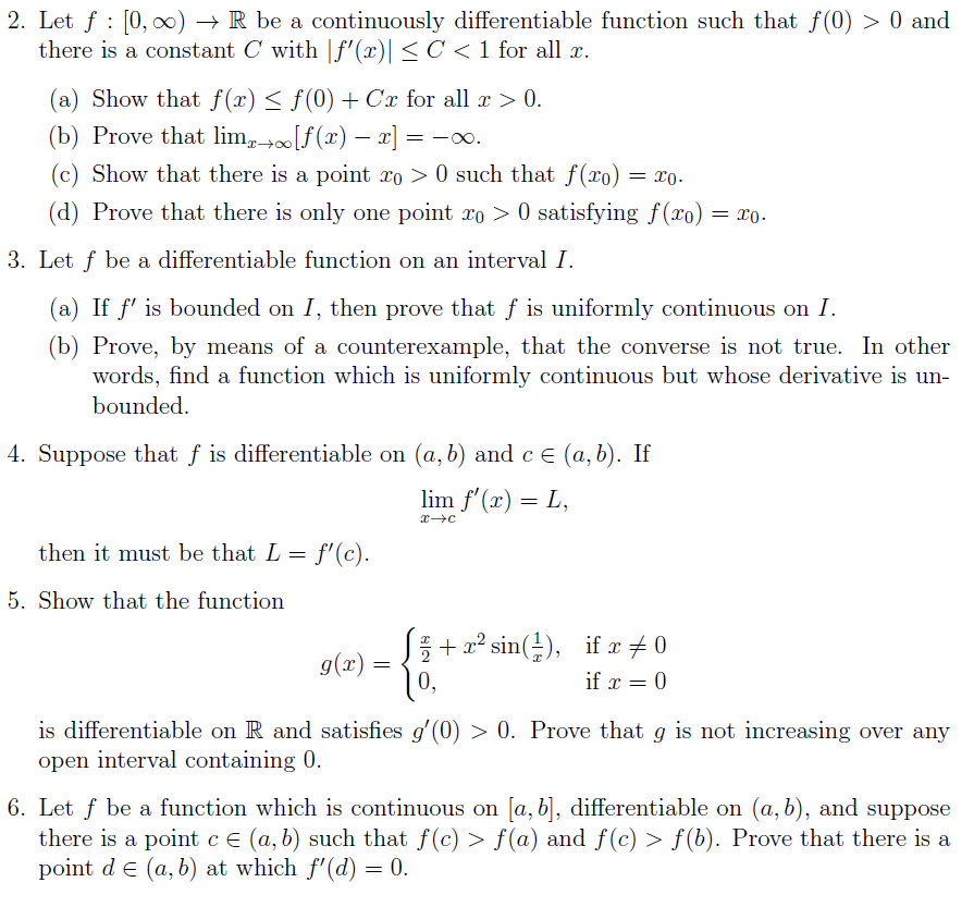 Solved 2 Let F 0 R Be A Continuously Differenti Chegg Com