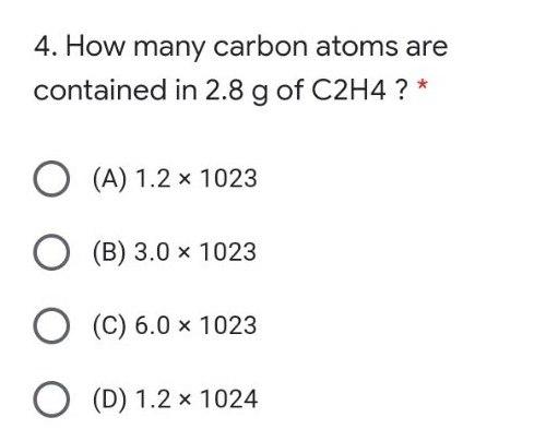 Solved 4. How many carbon atoms are contained in 2.8 g of Chegg