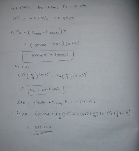 (Solved) - For the pipe-flow reducing section of Fig P3.54. For the ...