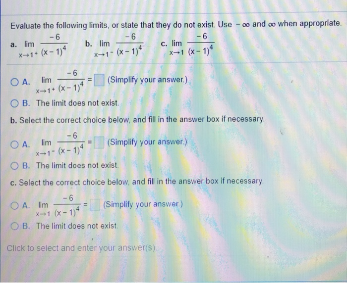 Solved Evaluate the following limits, or state that they do | Chegg.com