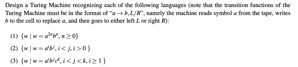 Solved Design a Turing Machine recognizing each of the | Chegg.com