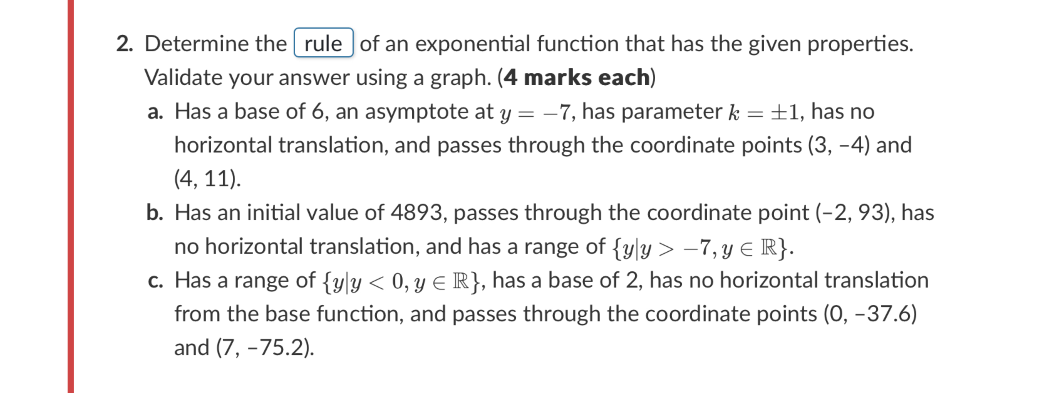 Solved Determine the rule of an ﻿exponential function that | Chegg.com