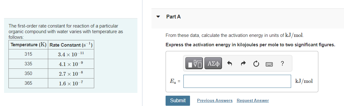 Solved The first-order rate constant for reaction of a | Chegg.com