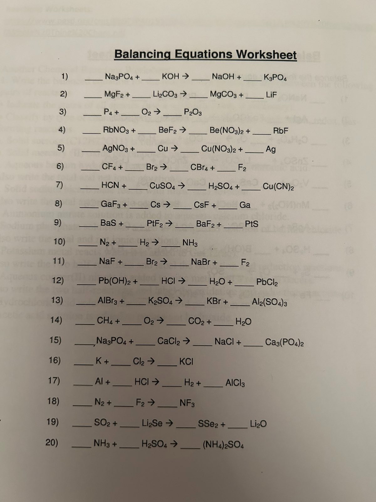 Solved Balance the following equations: 1) | Chegg.com