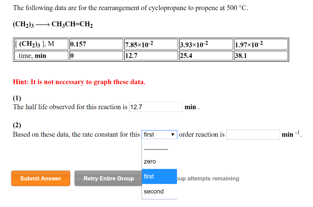 Solved The following data are for the rearrangement of | Chegg.com