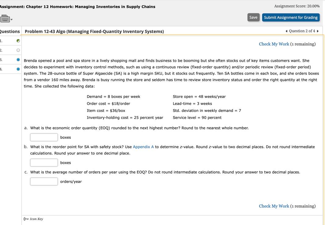 Solved Assignment: Chapter 12 Homework: Managing Inventories | Chegg.com