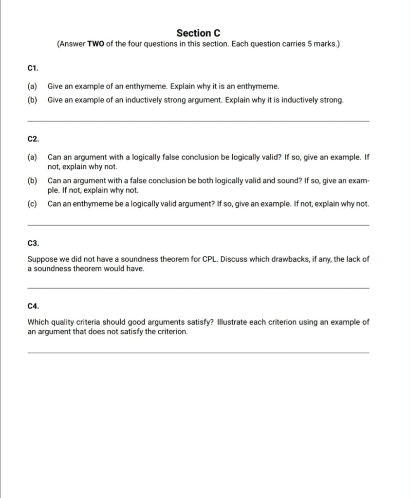 Solved Section C (Answer TWO of the four questions in this | Chegg.com