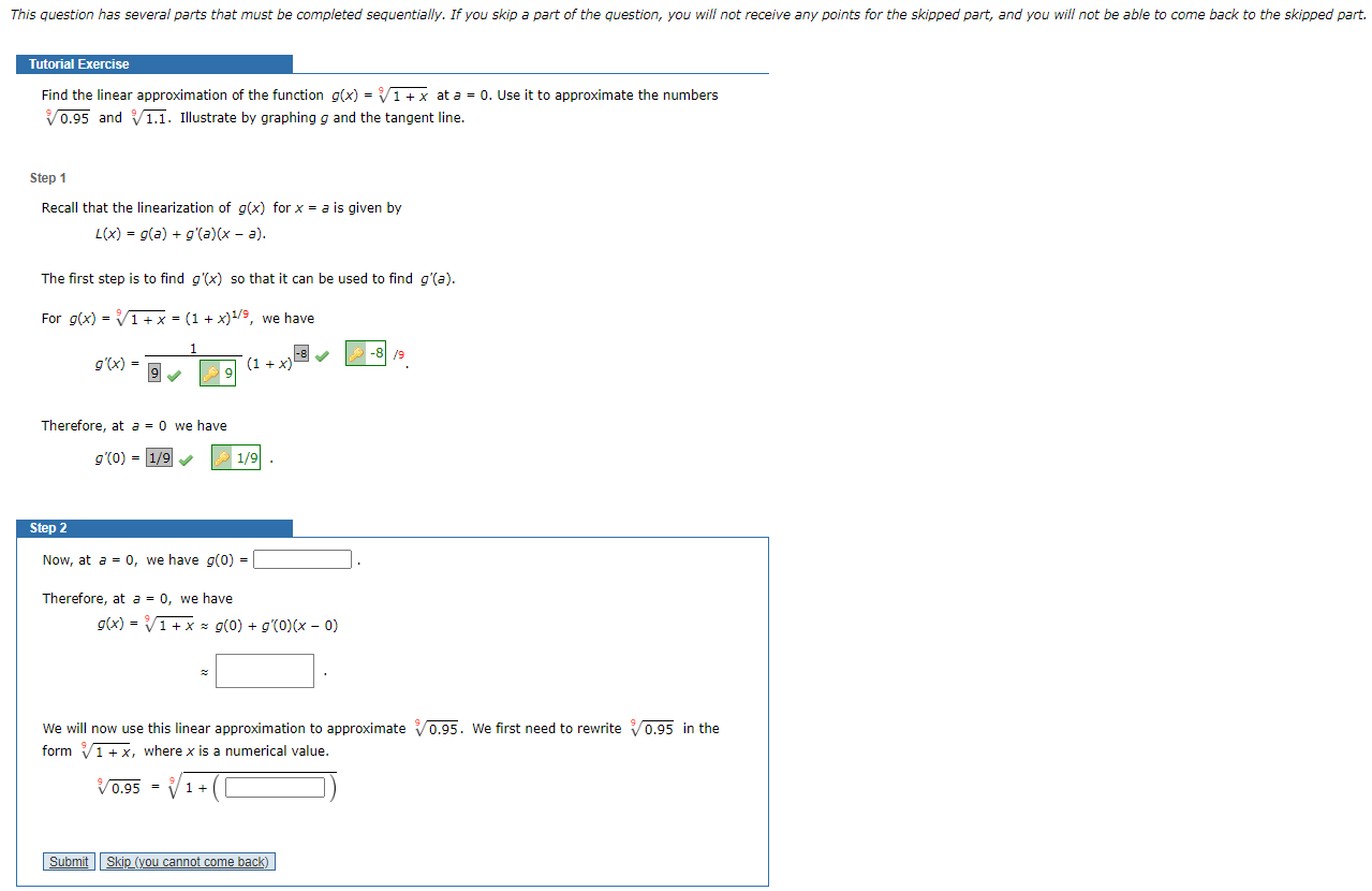 Solved Find the linear approximation of the function g(x) = | Chegg.com