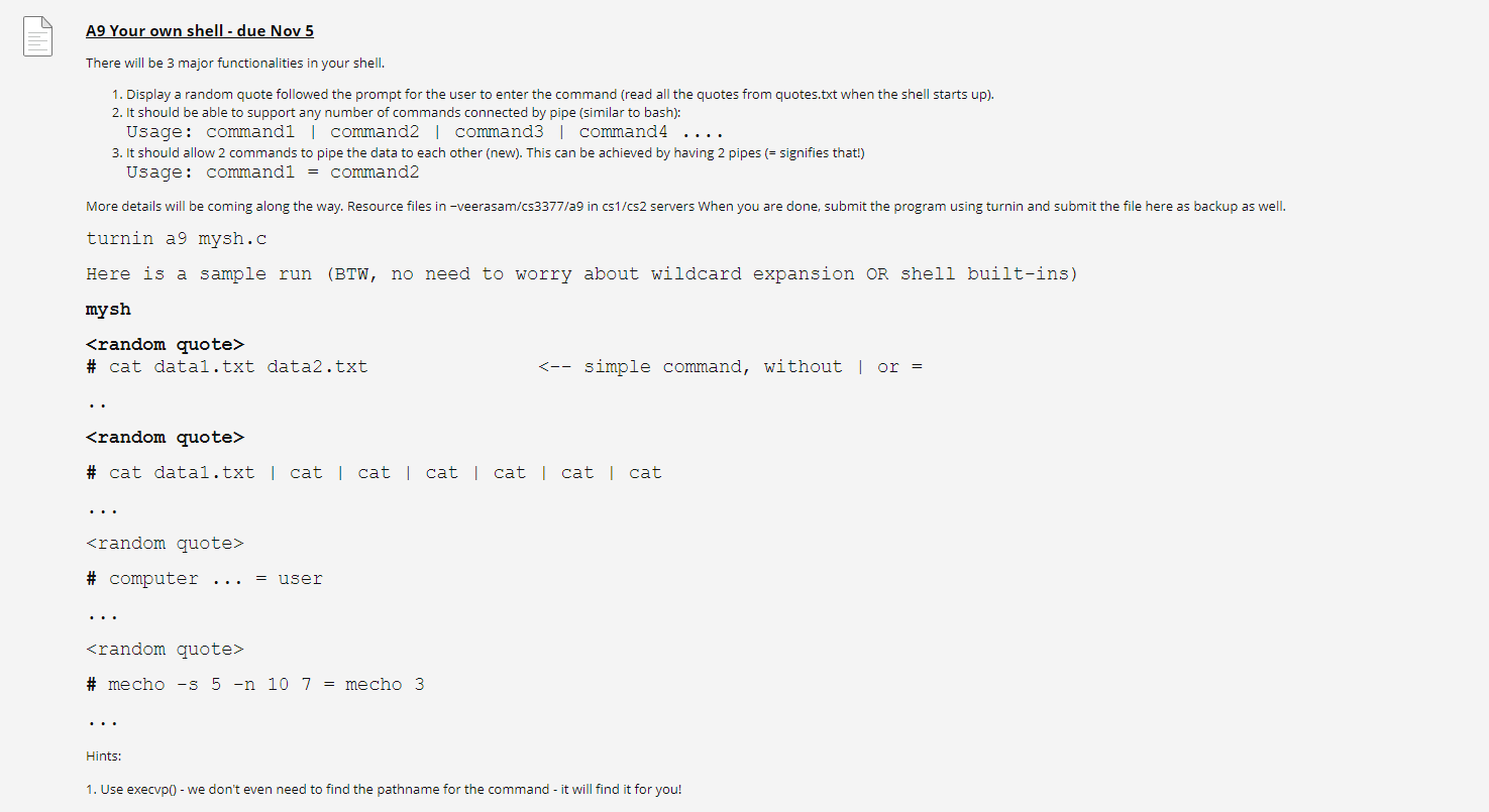 I need to design my own shell in UNIX in C code. | Chegg.com