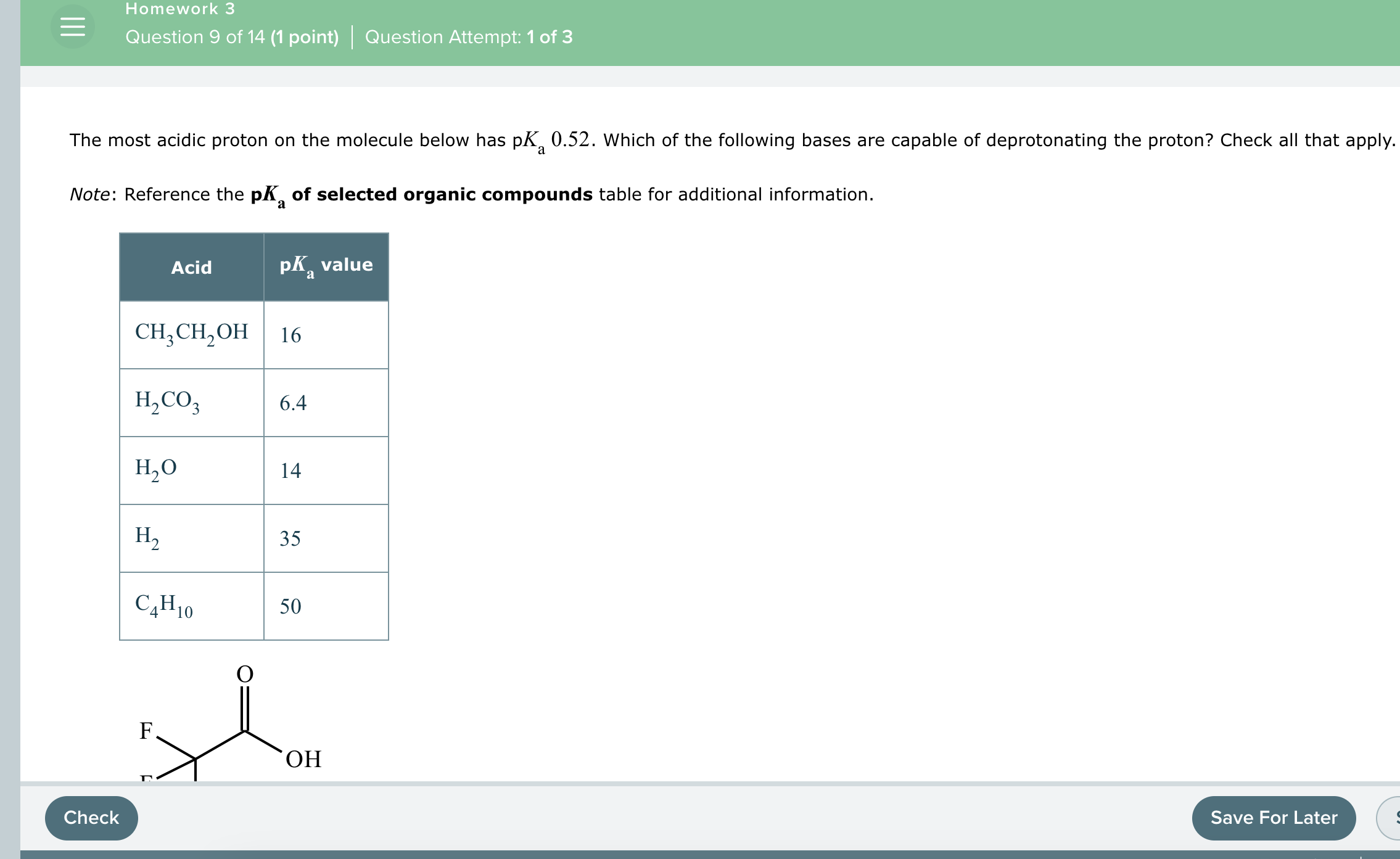 Solved The Most Acidic Proton On The Molecule Below Has | Chegg.com