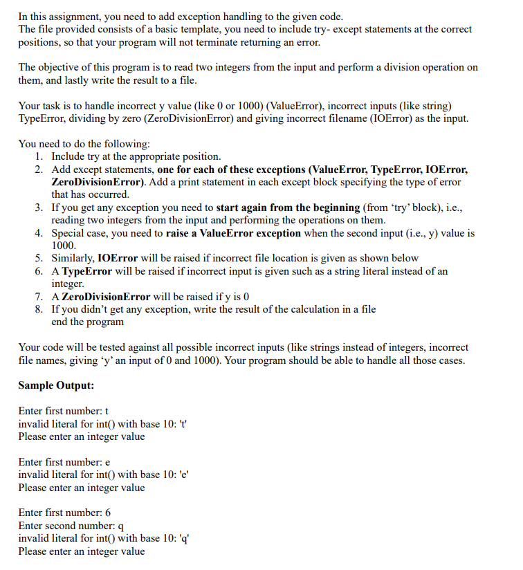Solved In this assignment, you need to add exception | Chegg.com