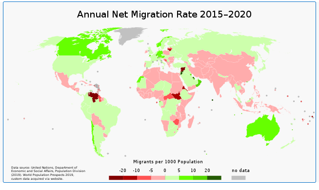 Solved Annual Net Migration Rate 2015-2020 Migrants per 1000 | Chegg.com