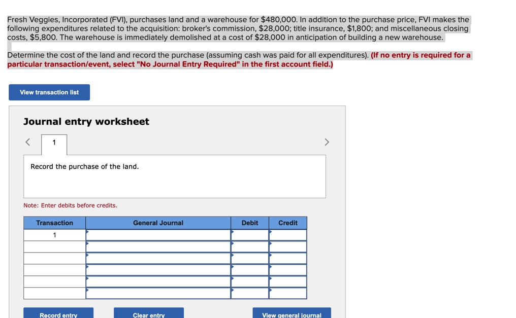 Solved Fresh Veggies, Incorporated (FVI), purchases land and