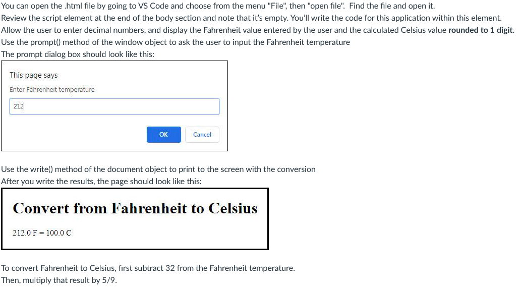 Solved Javascript Convert Fahrenheit to Celsius In this | Chegg.com