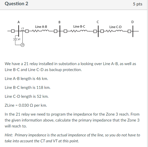 Solved We have a 21 relay installed in substation a looking | Chegg.com