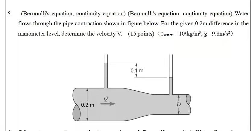 Solved 5. (Bernoulli's Equation, Continuity Equation) | Chegg.com