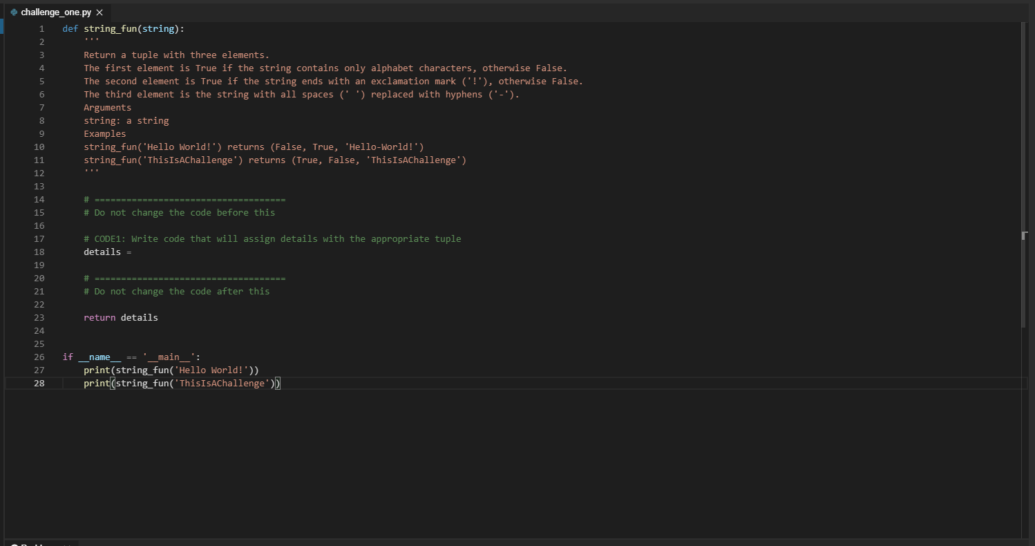 Solved e challenge_one.py X 1 def string_fun(string): Return | Chegg.com