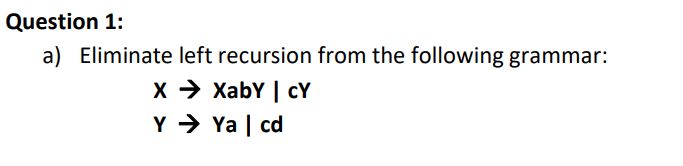 Solved Question 1: A) Eliminate Left Recursion From The | Chegg.com