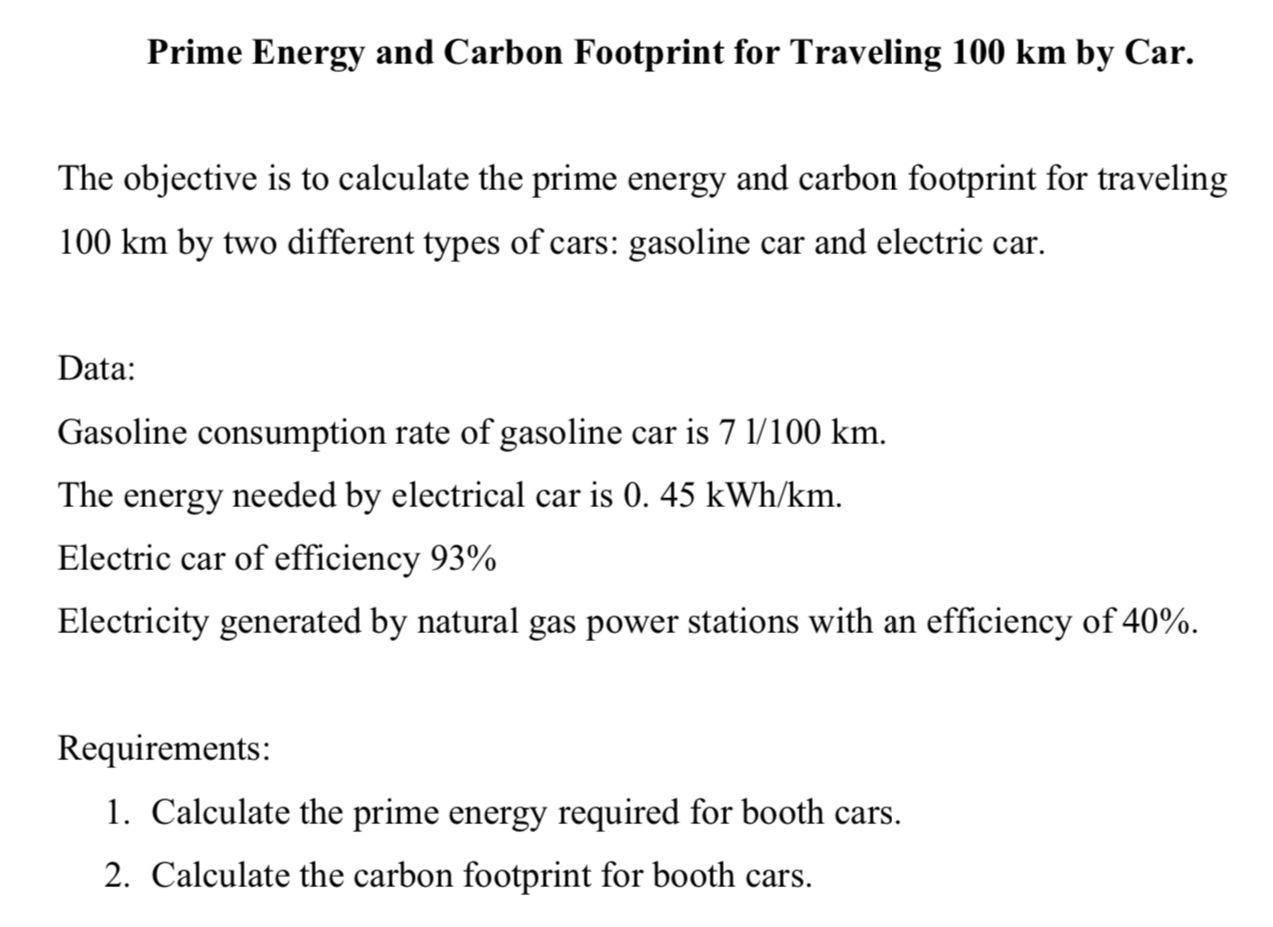 Solved Prime Energy and Carbon Footprint for Traveling 100 | Chegg.com