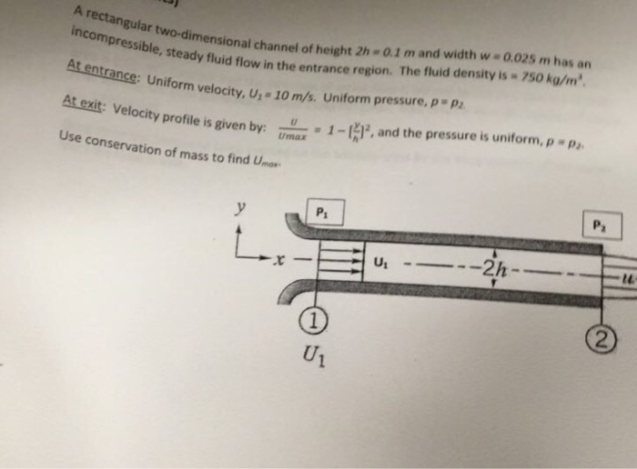 Solved imensional channel of height 2h 0.1 m and width w | Chegg.com